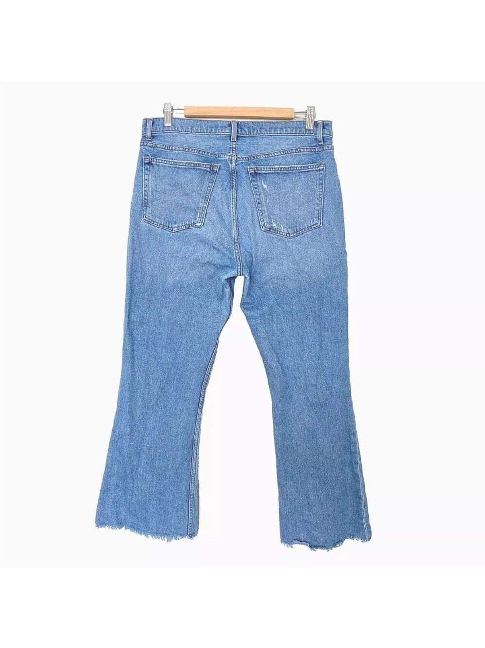 Reformation Cropped Flood Jeans Distressed Raw Hem in Olympic Wash Sz 30 - Picture 5 of 16